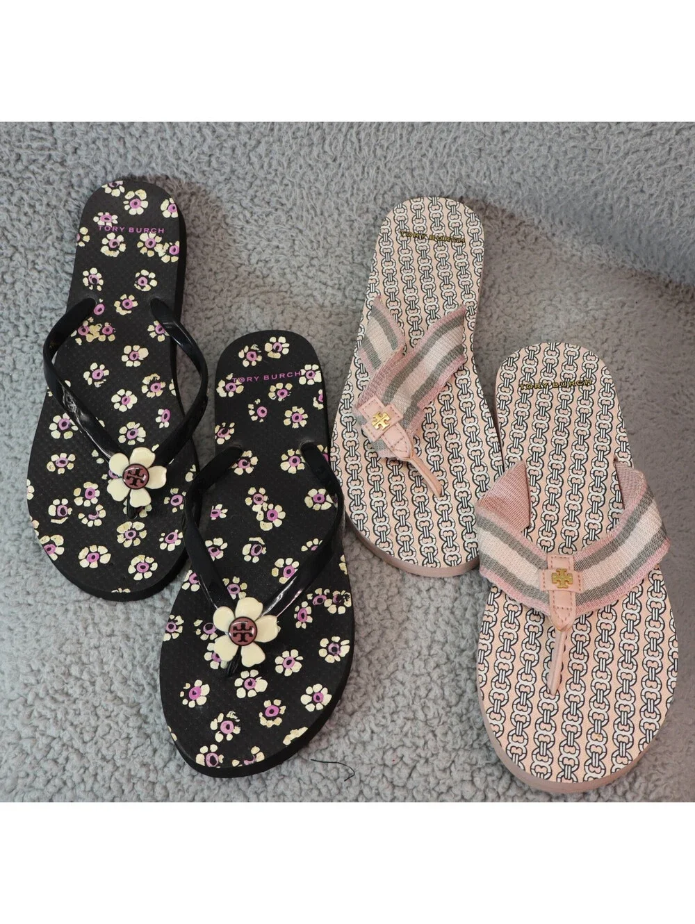 Tory Burch Flip Flops sz 7, 2 pc Lot Thong Sandals Floral